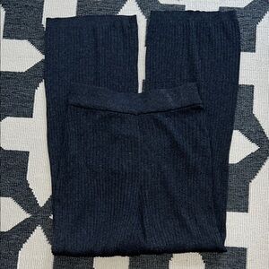 H&M Dark Charcoal Grey Ribbed Knit Wide Leg Lounge Pants